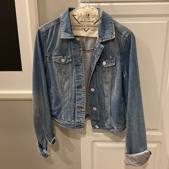 Cropped American Eagle Medium Distressed Jean Jacket - Picture 1 of 5